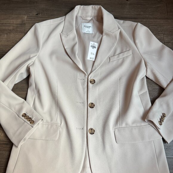 ABERCROMBIE & FITCH NUDE NEUTRAL TAUPE CREAM RELAXED BLAZER SUIT JACKET - SMALL - Picture 2 of 9